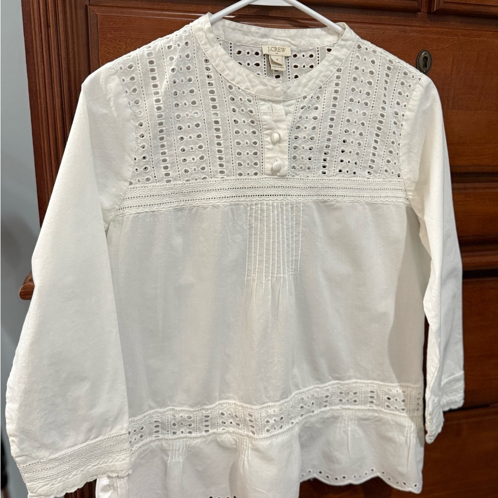 J.Crew Women's White Eyelet Top